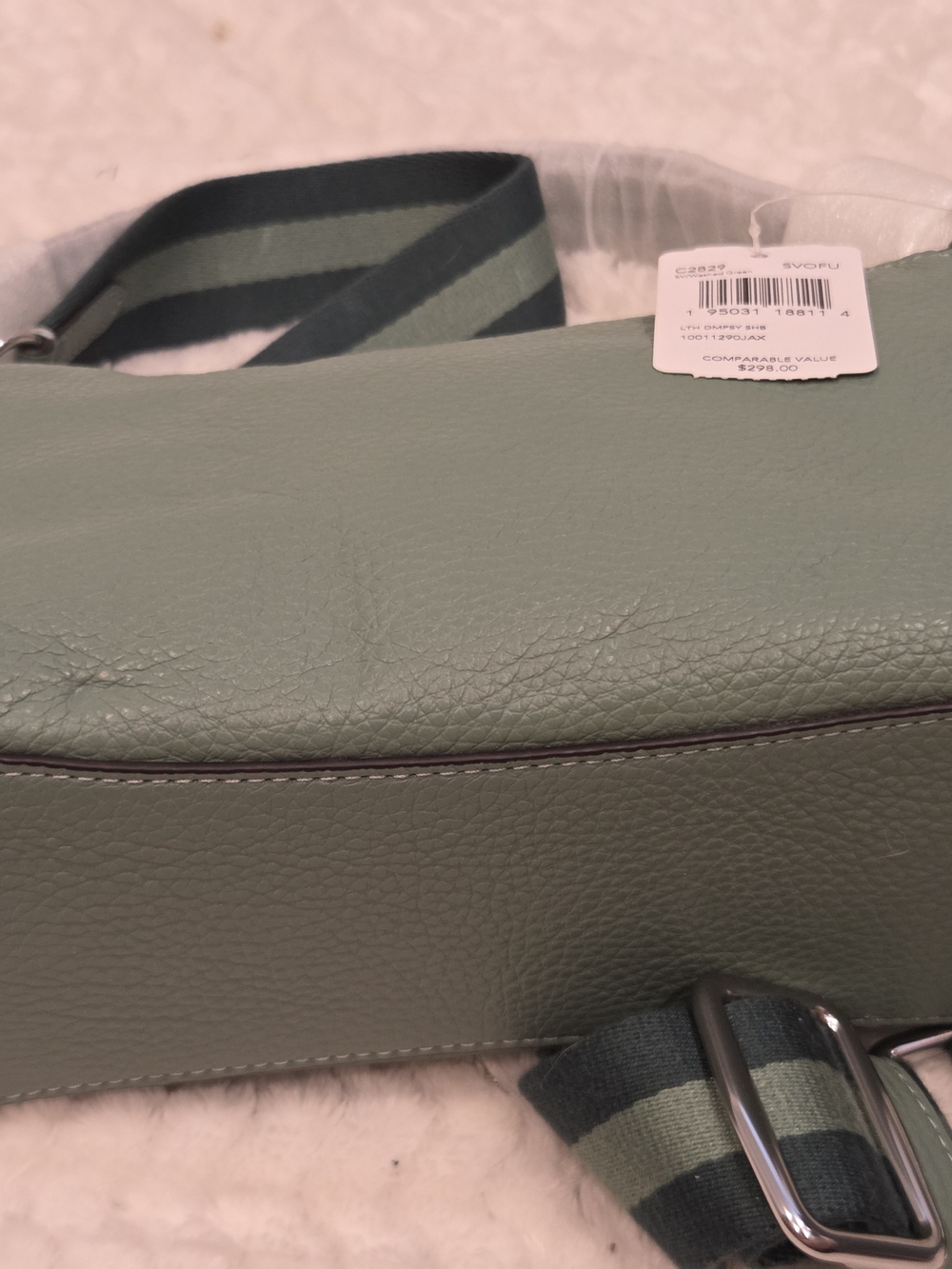 NEW Coach Dempsey Zip-Top Pebble Leather Shoulder Bag in Sage Green - Picture 6 of 7